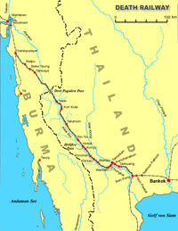 Birma-Siam Spoorweg met een aantal van de kampen
