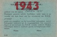 Nederlands Duitse Kultuurgemeenschap Donateurskaart Oktober 1943