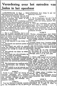 Verordening voor verboden van Joden in het openbaar 15 september 1941